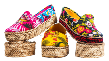 Bold Print Espadrille Sandals on the Transparent Background