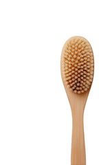 A wooden hairbrush featuring soft bristles, designed for effective grooming and styling. Png, Transparent background.