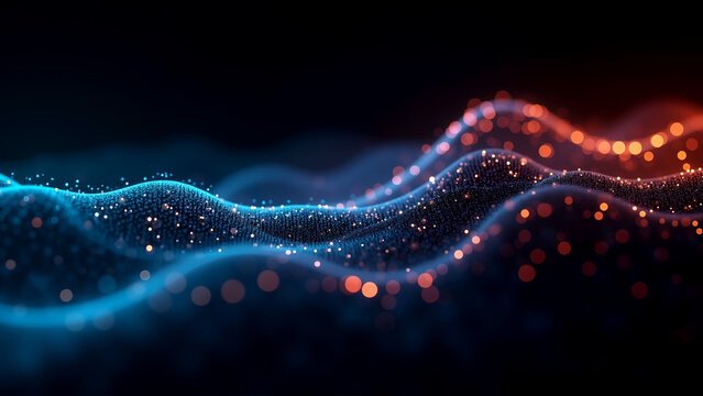 Abstract colorful waves, vibrant blue and red light trails flowing together, modern design theme for technology background.