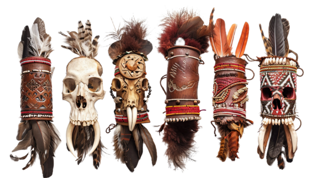 Tribal Warrior Armbands with Teeth on the Transparent Background