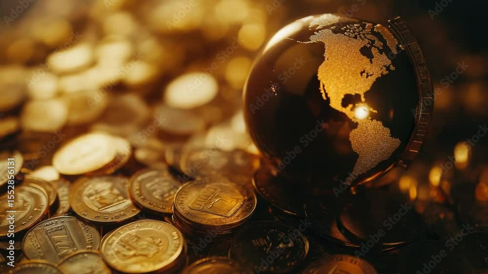 Poster a globe sits atop a pile of coins, representing wealth and knowledge