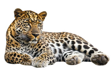 Leopard resting on a smooth surface with intricate fur patterns in a clear setting, showcasing its striking features and graceful posture for wildlife appreciation