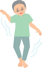 眩暈でフラフラしている眼鏡の年配男性
