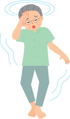 眩暈でフラフラしている眼鏡の年配男性