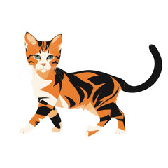 Fototapeta premium Vibrant calico cat on mocha mousse background in horizontal frame