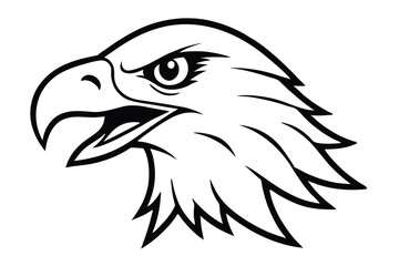 Detailed black outline presents the striking profile of a fierce eagle with open beak