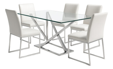 A minimalist glass and chrome dining set, ideal for a modern apartment kitchen.