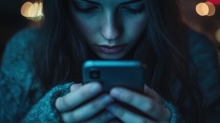 Close-up of a woman's hands gripping a phone, contemplating calling for help but hesitating. 