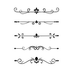 Vector dividers calligraphic line element.Set of Black Hand Drawn Rustic Doodle Design Elements. Decorative Floral Swirls, Scrolls, Text Frames, Dividers. Vintage Vector Illustration. 
