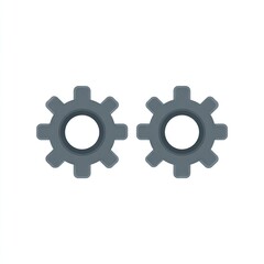 Fototapeta premium Two gray, interlocking cogwheels, simple, flat design, isolated on white background, representing teamwork or mechanics