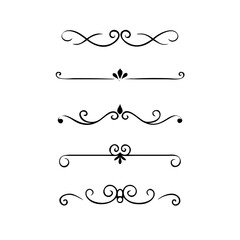 Obraz premium Vector dividers calligraphic line element.Set of Black Hand Drawn Rustic Doodle Design Elements. Decorative Floral Swirls, Scrolls, Text Frames, Dividers. Vintage Vector Illustration. 
