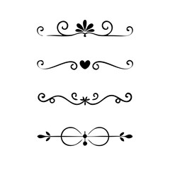 Vector dividers calligraphic line element.Set of Black Hand Drawn Rustic Doodle Design Elements. Decorative Floral Swirls, Scrolls, Text Frames, Dividers. Vintage Vector Illustration. 
