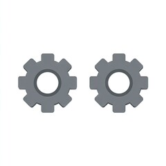 Fototapeta premium Two grey, interlocking cogwheels, simplified design, isolated on white background. They represent machinery, mechanics, and teamwork