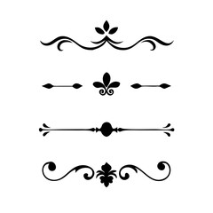 Vector dividers calligraphic line element.Set of Black Hand Drawn Rustic Doodle Design Elements. Decorative Floral Swirls, Scrolls, Text Frames, Dividers. Vintage Vector Illustration. 
