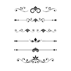 Fototapeta premium Vector dividers calligraphic line element.Set of Black Hand Drawn Rustic Doodle Design Elements. Decorative Floral Swirls, Scrolls, Text Frames, Dividers. Vintage Vector Illustration. 