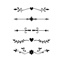Vector dividers calligraphic line element.Set of Black Hand Drawn Rustic Doodle Design Elements. Decorative Floral Swirls, Scrolls, Text Frames, Dividers. Vintage Vector Illustration. 

