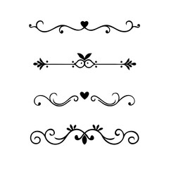 Vector dividers calligraphic line element.Set of Black Hand Drawn Rustic Doodle Design Elements. Decorative Floral Swirls, Scrolls, Text Frames, Dividers. Vintage Vector Illustration. 
