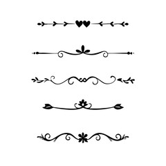Text dividers doodle set. Wedding decorative elements. Divider ornament, borders, vintage line separators. Hand drawn vector illustration isolated on white background
