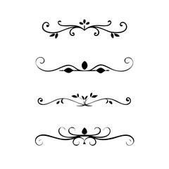 Text dividers doodle set. Wedding decorative elements. Divider ornament, borders, vintage line separators. Hand drawn vector illustration isolated on white background

