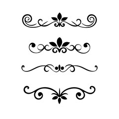 Text dividers doodle set. Wedding decorative elements. Divider ornament, borders, vintage line separators. Hand drawn vector illustration isolated on white background
