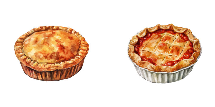 meat pie watercolor vector illustration