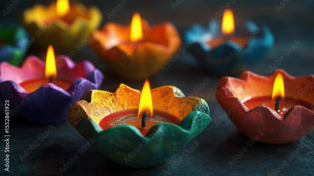 Poster A close-up view of multiple small candles arranged together