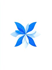Abstract stylized flower with eight petals in shades of blue and white, arranged symmetrically on a white background