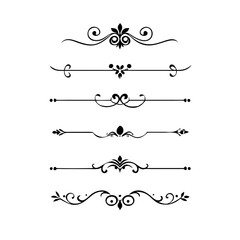 Text dividers doodle set. Wedding decorative elements. Divider ornament, borders, vintage line separators. Hand drawn vector illustration isolated on white background
