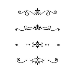 Text dividers doodle set. Wedding decorative elements. Divider ornament, borders, vintage line separators. Hand drawn vector illustration isolated on white background
