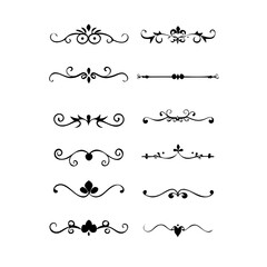 Text dividers doodle set. Wedding decorative elements. Divider ornament, borders, vintage line separators. Hand drawn vector illustration isolated on white background
