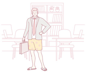 A man dressed in a stylish mix of both formal and casual wear, showcasing the latest trends in modern work attire