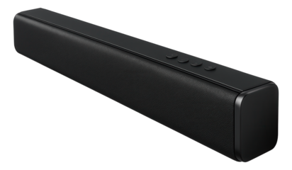 A wall-mounted soundbar, providing immersive audio for a home theater setup in an apartment.