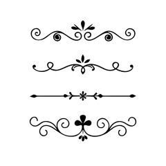 Text dividers doodle set. Wedding decorative elements. Divider ornament, borders, vintage line separators. Hand drawn vector illustration isolated on white background

