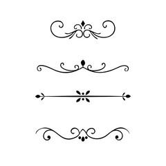 Text dividers doodle set. Wedding decorative elements. Divider ornament, borders, vintage line separators. Hand drawn vector illustration isolated on white background
