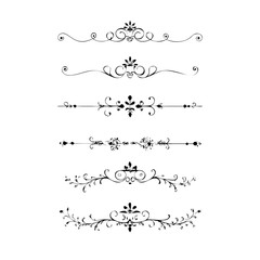 Obraz premium Text dividers doodle set. Wedding decorative elements. Divider ornament, borders, vintage line separators. Hand drawn vector illustration isolated on white background 