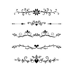 Obraz premium Text dividers doodle set. Wedding decorative elements. Divider ornament, borders, vintage line separators. Hand drawn vector illustration isolated on white background 