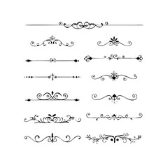 Obraz premium Text dividers doodle set. Wedding decorative elements. Divider ornament, borders, vintage line separators. Hand drawn vector illustration isolated on white background 