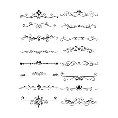 Text dividers doodle set. Wedding decorative elements. Divider ornament, borders, vintage line separators. Hand drawn vector illustration isolated on white background
