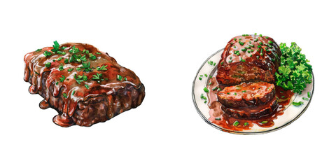meatloaf watercolor vector illustration