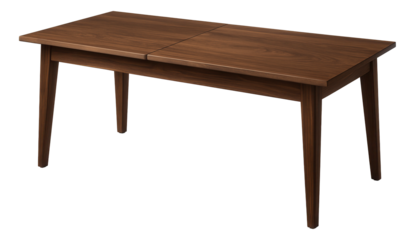 An extendable dining table made of walnut wood, suitable for family gatherings in a cottage.