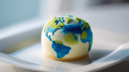 a round cream cake designed to look like a miniature Earth globe