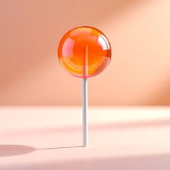 A single colorful lollipop standing upright on a pastel surface, captured in dramatic close-up with shallow depth of field, soft backlighting, and a clean minimal background, ultra-detailed