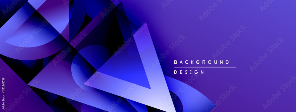 Aufkleber Abstract geometric shapes overlap, creating dynamic purple gradient background. Modern design elements suggest innovation, technology.
