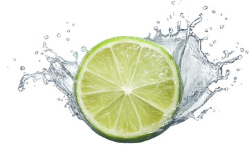 Lime slice creates a dynamic splash of water isolated on transparent background showcasing freshness and vibrancy of natural ingredients