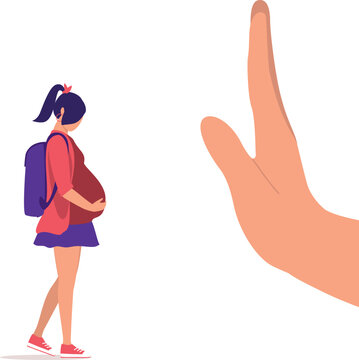 A Person&rsquo;s Hand In Stop Gesture Rejecting A Pregnant Teenage Girl.