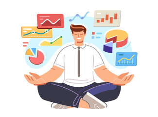 Businessman analyzing financial graphs and charts for investment decisions. Data analysis, strategic planning