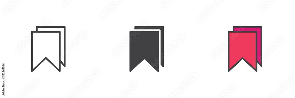 Aufkleber simple ribbon bookmark icon set in line, solid and filled outline style