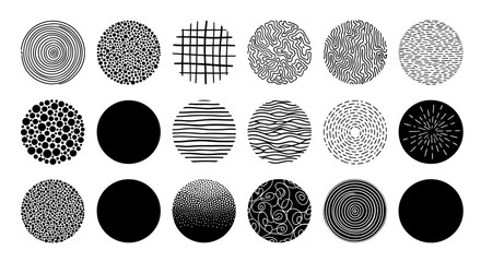 Collection of Hand-Drawn Black and White Circle Textures EPS Vector Graphics