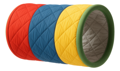A large, soft play tunnel for a playroom, made from fabric and designed to encourage crawling and exploration among young children.