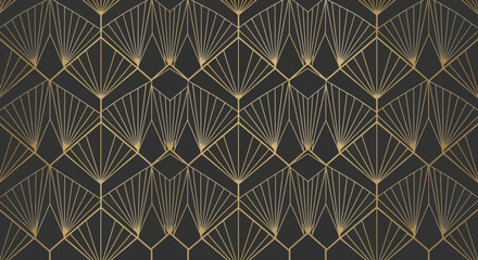 Elegant Art Deco Geometric Pattern Gold and Black Seamless Design